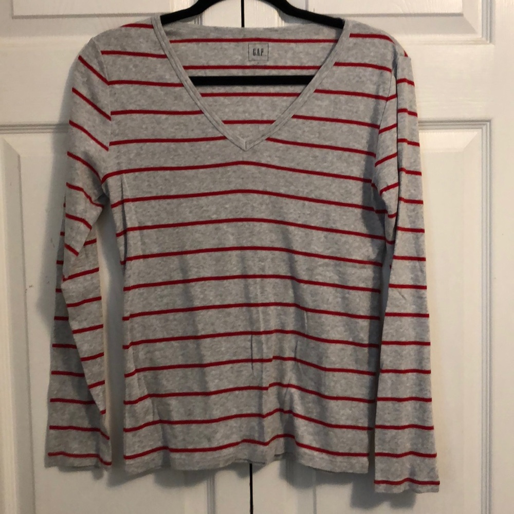 ‼️SOLD‼️ Grey & red striped long sleeve T